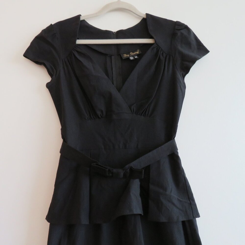 STOP STARING Black Obsession Sweetheart Peplum Retro Wiggle Dress 50s Rockabilly - Picture 3 of 14
